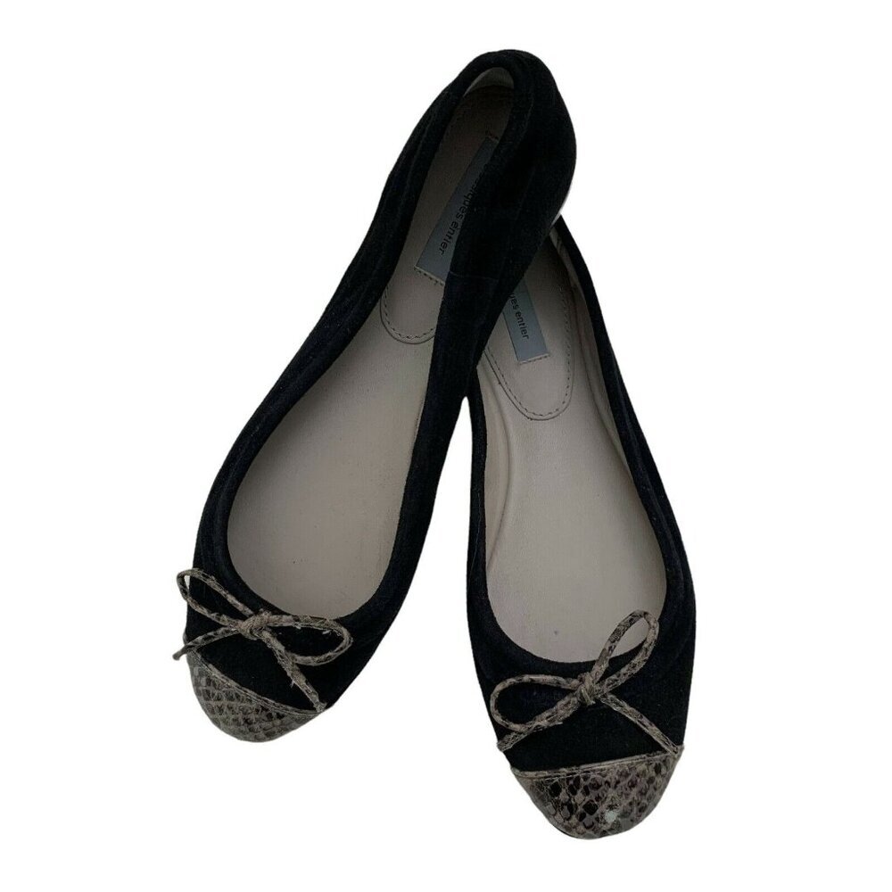 Classiques Entier Sz 6.5 Flats Black Leather Bow Accent Snakeskin Slip On Shoes
